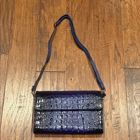 Handbags - Elegant Blue Crocodile-Embossed Women's Bag Lined with Red